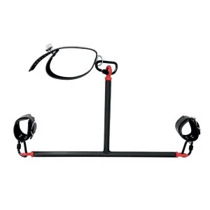 Accessoires BDSM : Barre d'entrave en acier pour cou et poignets, noir et rouge
